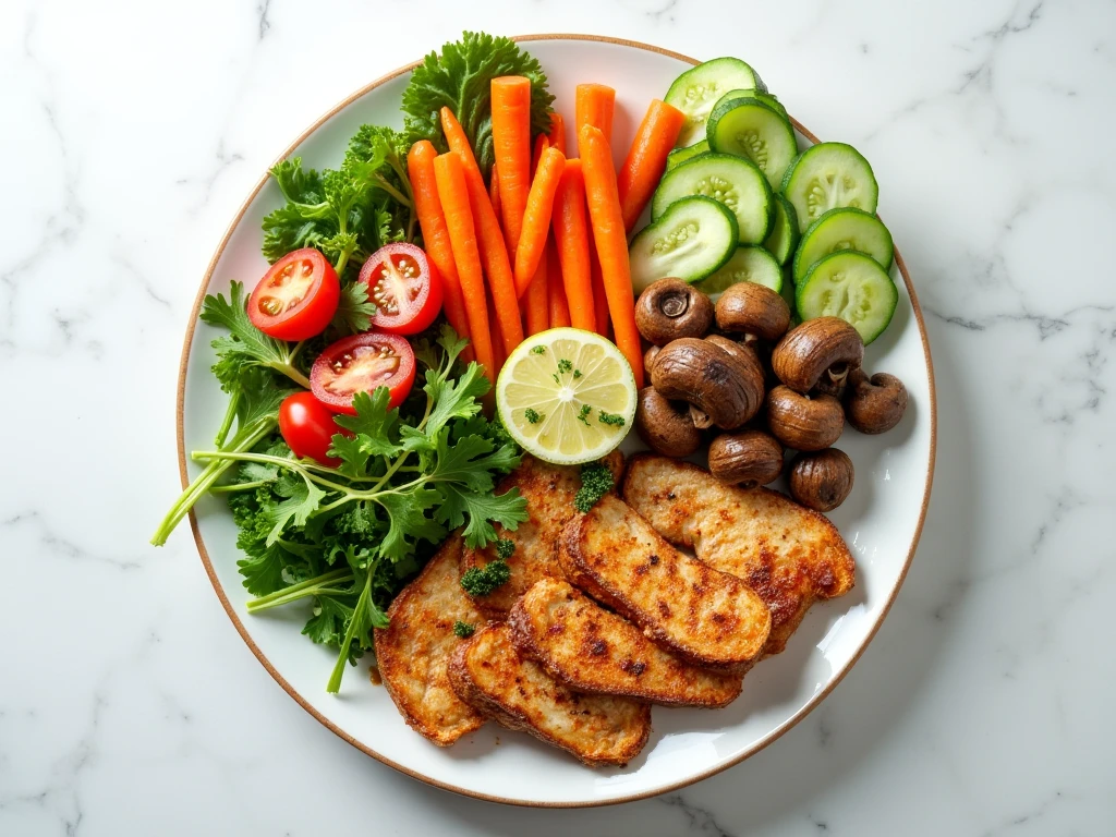 Balanceret tallerken med gr&oslash;ntsager og proteiner